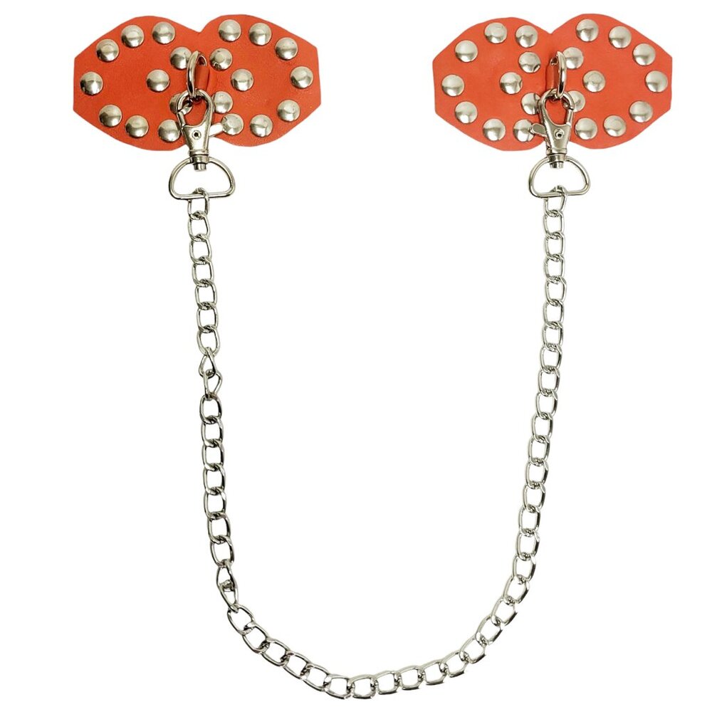 Studded Leather Pasties with Detachable Chain - Orange